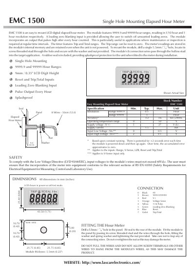 Lascar Electronics EMC 1500 Elapsed Hour Meter User Manual - cover page