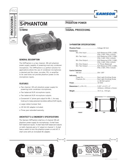 Samson SePhantom Phantom Power Series Specification Sheet - cover page