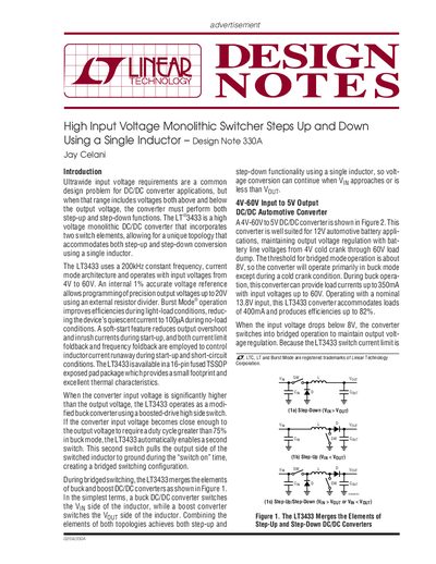 Linear Technology LT3433 DC/DC Converter Design Note 330A - cover page