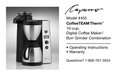 Capresso 455 CoffeeTEAM Therm 10‑cup Coffee Maker & Grinder User Manual - cover page