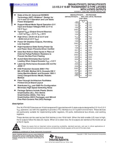 TEXAS INSTRUMENTS SN54ALVTH16373 SN74ALVTH16373 2.5-V/3.3-V 16-BIT TRANSPARENT D-TYPE LATCHES WITH 3-STATE OUTPUTShandbook - cover page