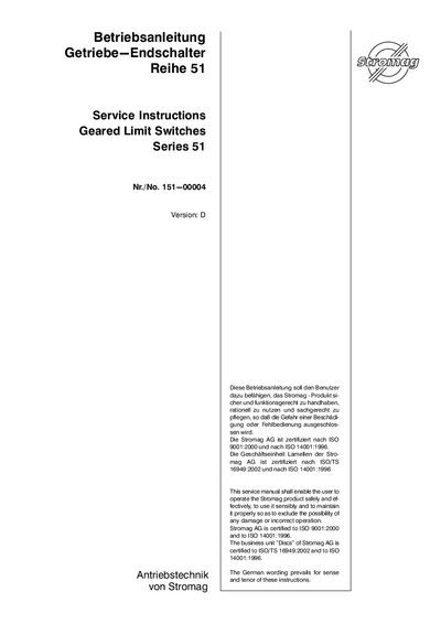 Stromag Series 51 Geared Limit Switch Service Manual