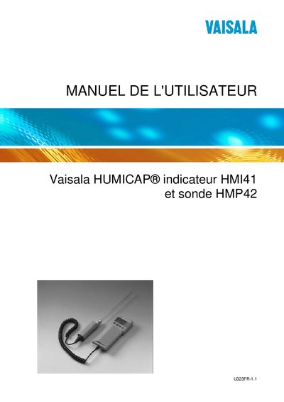 Vaisala HMI41 Indicator and HMP42 Probe User Manual - cover page