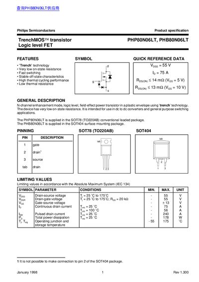 Philips Semiconductors PHP80N06LT PHB80N06LT handbook - cover page