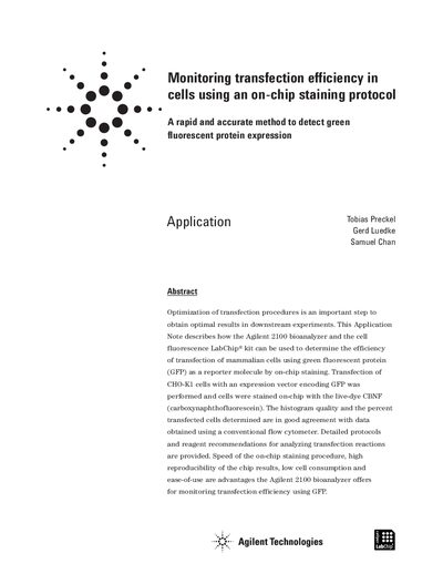 Agilent 2100 bioanalyzer Monitoring Transfection Efficiency Application Note - cover page