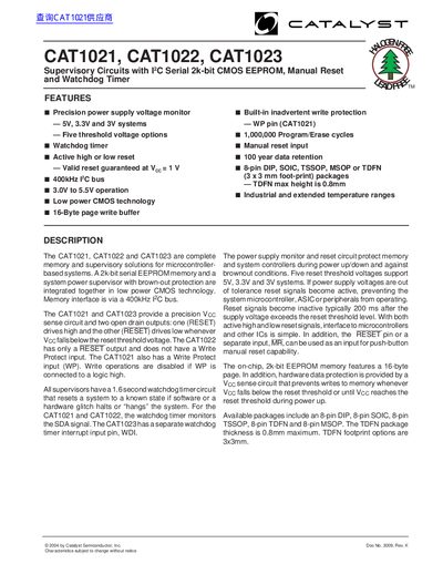 Catalyst CAT1021, CAT1022, CAT1023 Datasheet - cover page