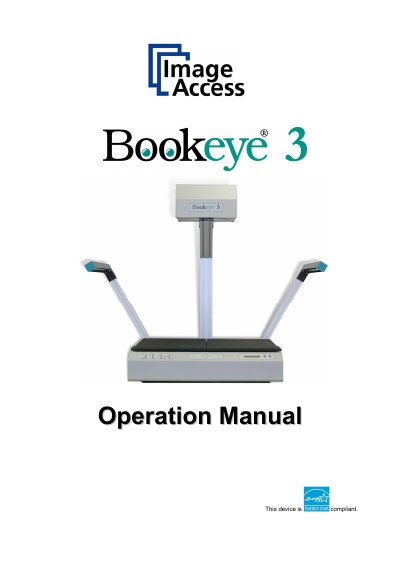 Image Access Bookeye 3 Scanner Operation Manual - cover page