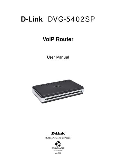 D-Link DVG-5402SP VoIP Router User Manual - cover page