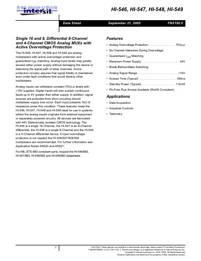 INTERSIL HI9P0546-9Z Datasheet  - cover page
