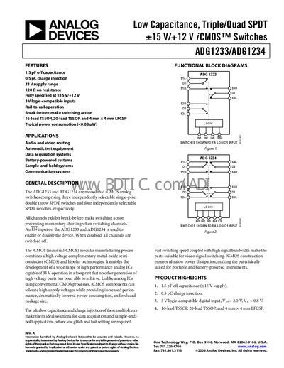 Analog Devices ADG1233/ADG1234 Datasheet - cover page