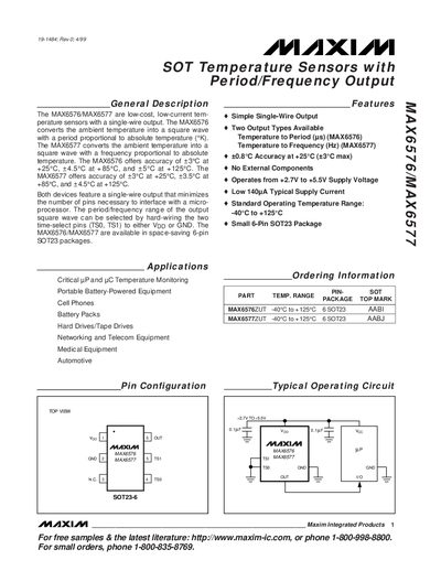 Maxim MAX6576/MAX6577 Temperature Sensor Datasheet - cover page