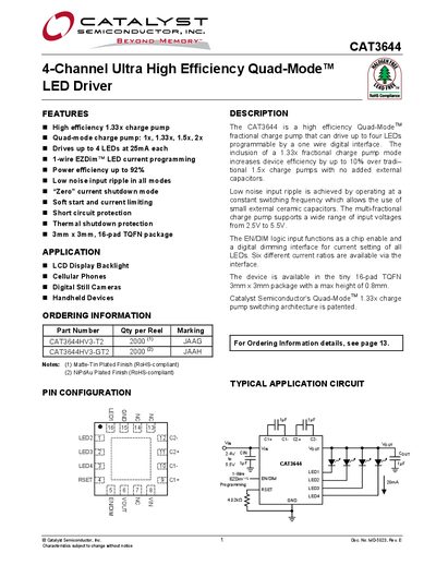 Catalyst CAT3644 LED Driver Datasheet - cover page