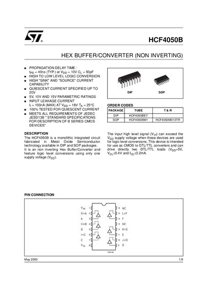 STMicroelectronics HCF4050B Hex Buffer/Converter Datasheet - cover page