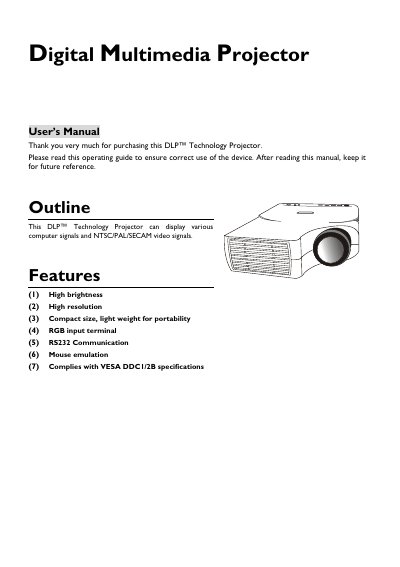 BenQ Digital Multimedia Projector User's Manual - cover page