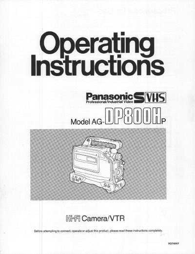 Panasonic AG-DP800HP Camera/VTR Operation Instructions - cover page