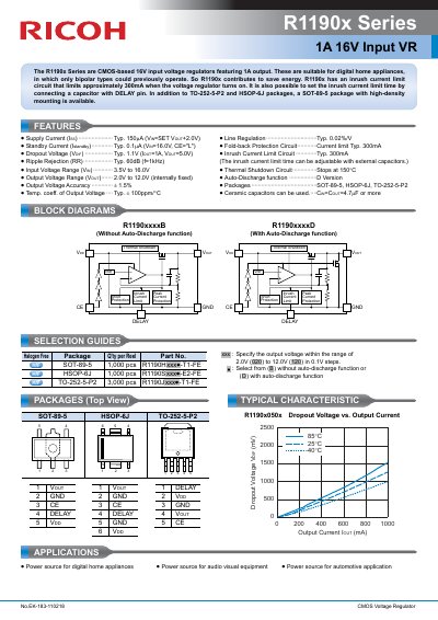 Ricoh R1190x Series CMOS Voltage Regulator Datasheet - cover page
