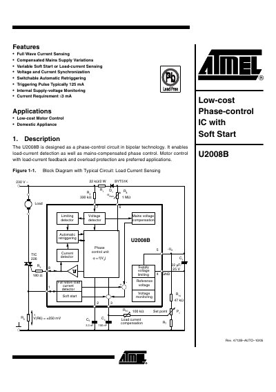 Atmel U2008B Phase-Control IC Datasheet - cover page
