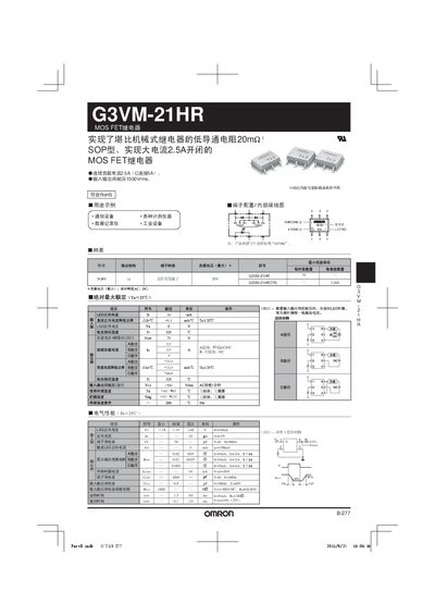 Omron G3VM-21HR MOS FET Relay User Manual - cover page