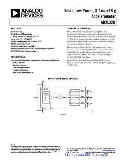 Analog Devices ADXL326 Accelerometer Datasheet - cover page