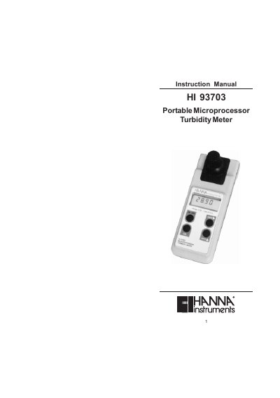 Hanna Instruments HI 93703 Portable Microprocessor Turbidity Meter Instruction Manual