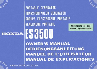 Honda ES3500 Portable Generator Owner's Manual