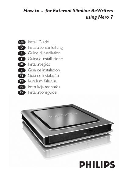 Philips UK D F I NL E PT TR PL SV External Slimline ReWriter Installation Guide - cover page