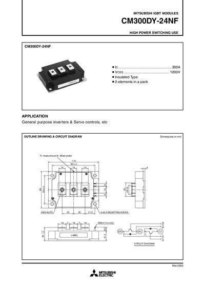 Mitsubishi CM300DY-24NF IGBT Module Datasheet - cover page