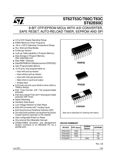 STMicroelectronics ST62T53C/T60C/T63C ST62E60C Datasheet - cover page