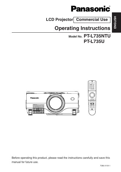 Panasonic PT-L735NTU/PT-L735U LCD Projector Operating Instructions - cover page