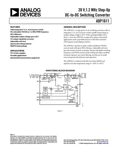 Analog Devices ADP1611 Step-Up DC-DC Switching Converter Datasheet - cover page