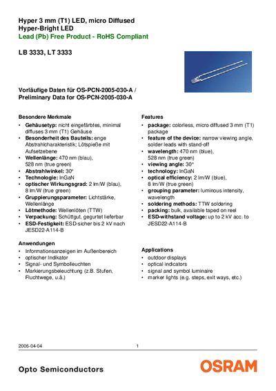 OSRAM LB 3333 / LT 3333 LED Datasheet - cover page