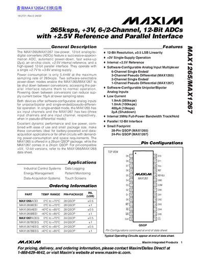 Maxim MAX1265/MAX1267 12-Bit ADC Datasheet - cover page