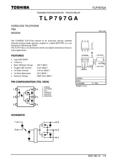 Toshiba TLP797GA Photocoupler Datasheet - cover page