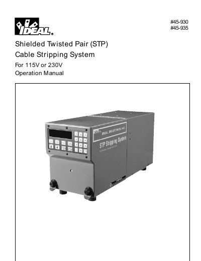 IDEAL #45-930/#45-935 STP Cable Stripping System Operation Manual - cover page
