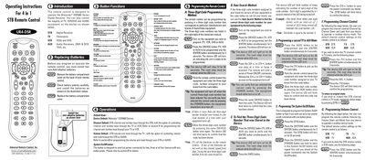 Universal Remote Control UR4-DSR Remote Control Operating Instructions - cover page