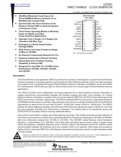 Texas Instruments CDCR81 Direct Rambus Clock Generator Datasheet - cover page