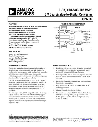 Analog Devices AD9218 Product Handbook - cover page