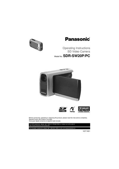 Panasonic SDR-SW20P/PC User Manual - cover page