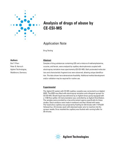 Analysis of Drugs of Abuse by CE-ESI-MS Application Note - cover page