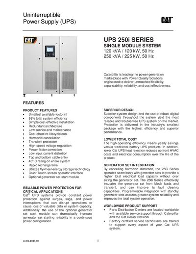 Caterpillar UPS 250i Series Single Module System Manual - cover page
