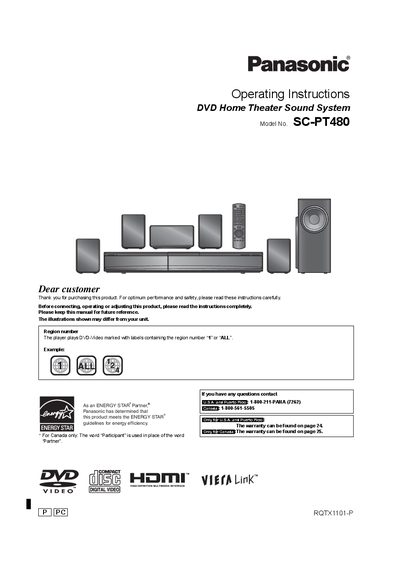 Panasonic SC-PT480 Home Theater Sound System Operating Instructions - cover page