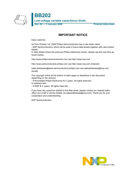 NXP BB202 Low-Voltage Variable Capacitance Diode Datasheet - cover page