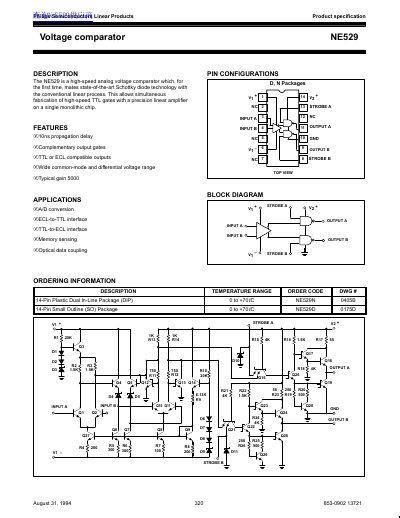 Philips NE529 Voltage Comparator Datasheet