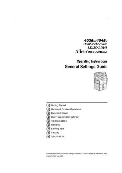 Ricoh Aficio 2035e/2045e Operating Instructions - cover page
