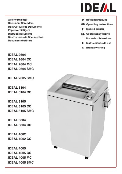 IDEAL 4002 Paper Shredder Operating Instructions - cover page