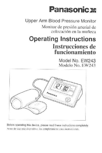 Panasonic EW243 Upper Arm Blood Pressure Monitor Operating Instructions - cover page