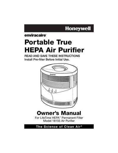 Honeywell 18155 Portable True HEPA Air Purifier Owner's Manual - cover page