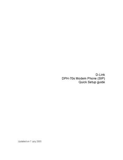 D-Link DPH-70s Modem Phone (SIP) Quick Setup Guide - cover page