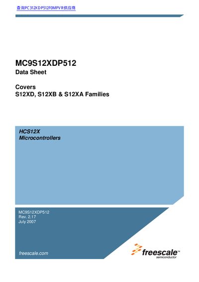 Freescale MC9S12XDP512 Microcontroller Data Sheet - cover page