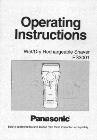 Panasonic ES3001 Wet/Dry Rechargeable Shaver Operating Instructions - cover page